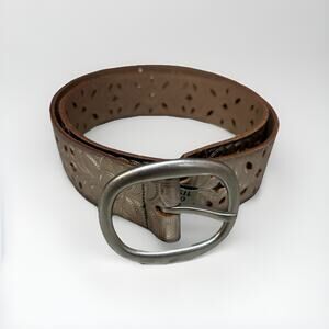 Fossil Leather Belt Womens Small Brown Cutout Western Style Silver Buckle